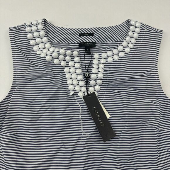 NWT Talbots Blue White Striped Beaded Sleeveless Blouse Tank Size 4P Stretch - Picture 4 of 12